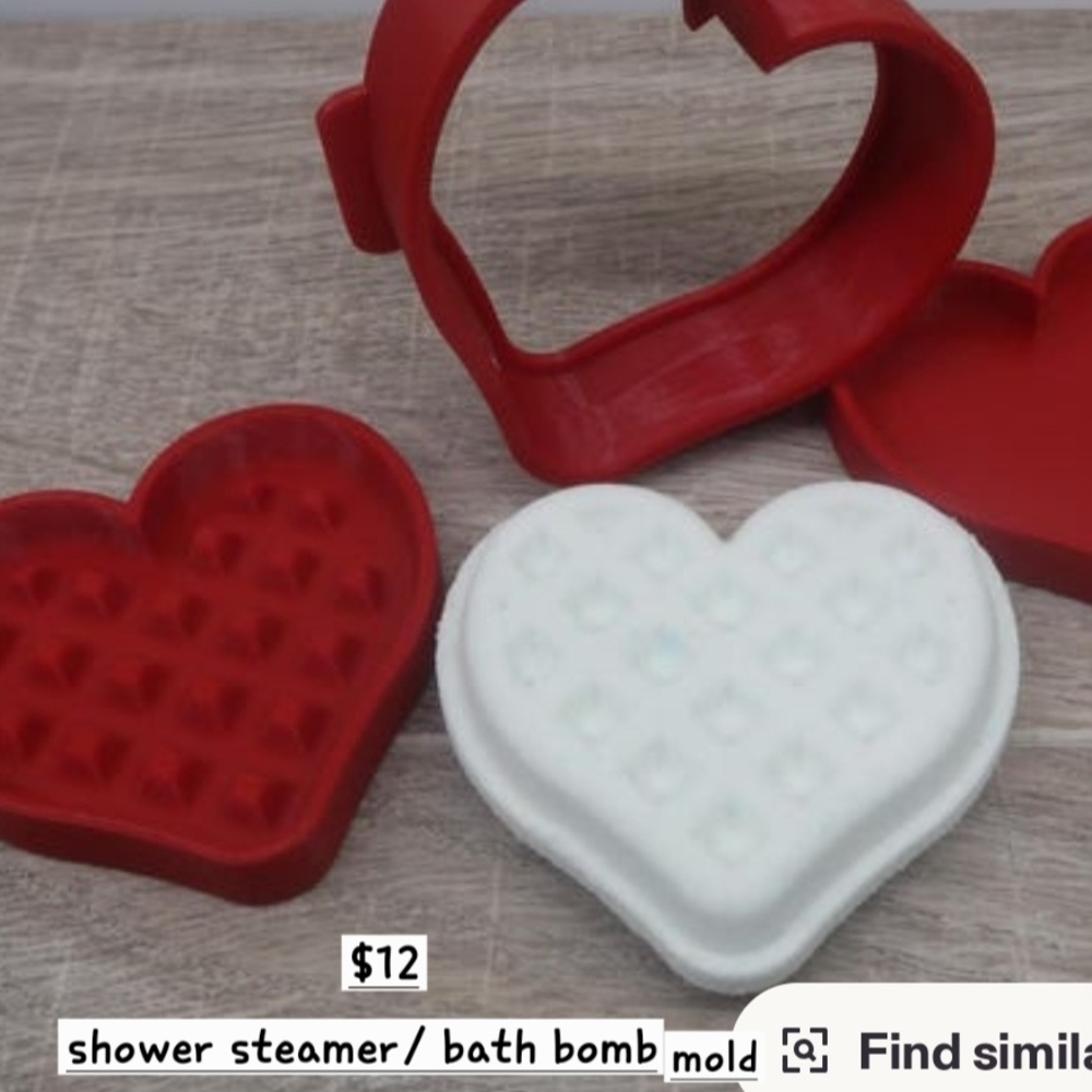 Heart-Shaped Red and White Bath Bomb Mold